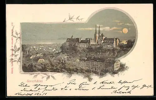 AK Neuchatel, Ortspanorama mit Schloss