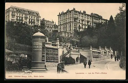 AK Lausanne, rue du Petit-Chene, Litfasssäule