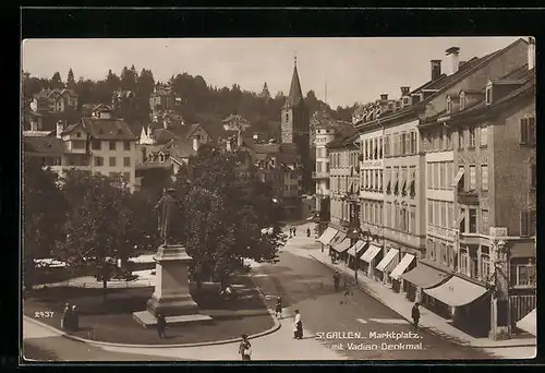 AK St. Gallen, Marktplatz mit Vadian-Denkmal