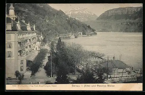 AK Gersau, Hotel und Pension Müller, Uferpartie