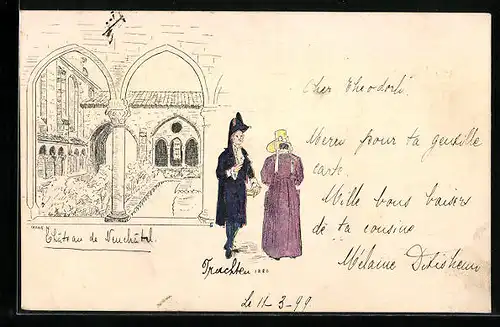 Künstler-AK Neuchâtel, Château de Neuchâtel, Trachten