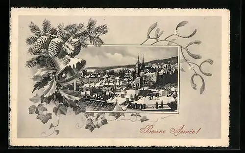AK Neuchâtel, Bonne Année!, Teilansicht der Stadt