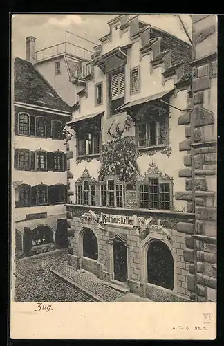 AK Zug, Gasthaus Rathauskeller mit Strasse