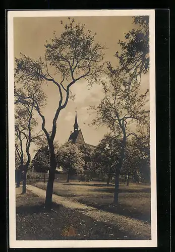 AK St. Chrischona, Kirche, von einer Anlage gesehen