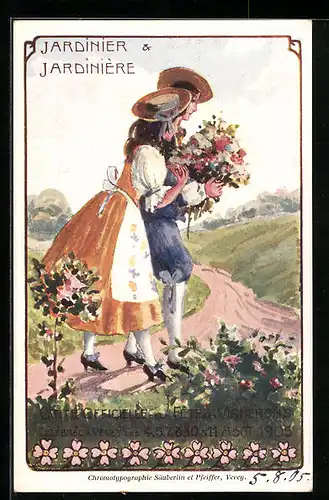 Künstler-AK Vevey, Jardinier & Jardinière, Fete des Vignerons 1905