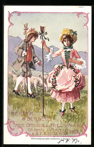 Künstler-AK Vevey, Berger & Bergére, Fete des Vignerons 1905