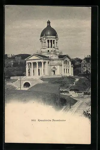 AK Zürich, Kreuzkirche Neumünster, von oben gesehen