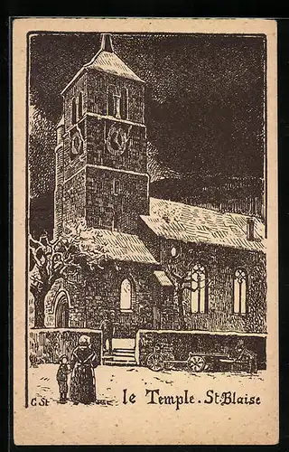 Künstler-AK St. Blaise, Le Temple