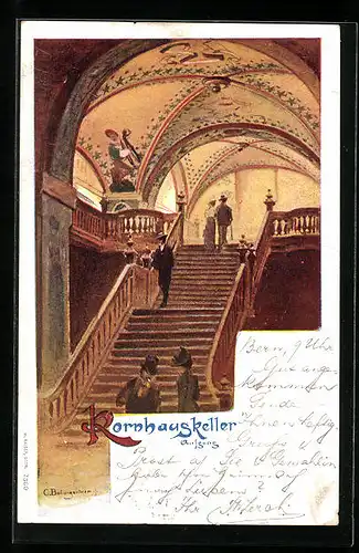 Künstler-AK Bern, Gasthaus Kornhauskeller, Aufgang