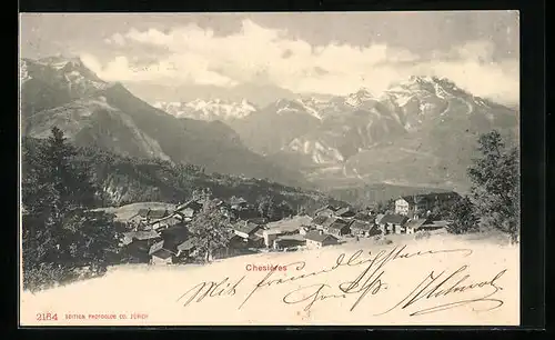 AK Chesières, Ortsansicht mit Gebirge