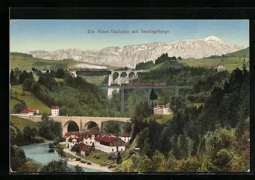 AK St. Gallen, Sitter-Viadukte mit Säntisgebirge