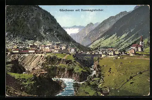 AK Göschenen, Ortsansicht mit Dammagletscher