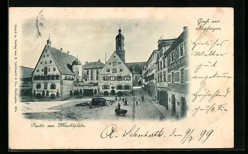 AK Bopfingen, Marktplatz mit Brunnen und Kirche