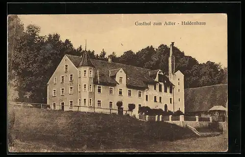 AK Rot an der Rot, Haldenhaus, Gasthof zum Adler, Strassenansicht