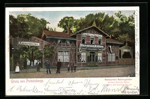 AK Berlin-Spandau, Pichelsberge, Restaurant Kaisergarten Hermann Kühne mit Garteneingang