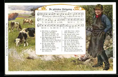 AK Bauer mit Kühen, Dr zefriedne Kiehgung Lied