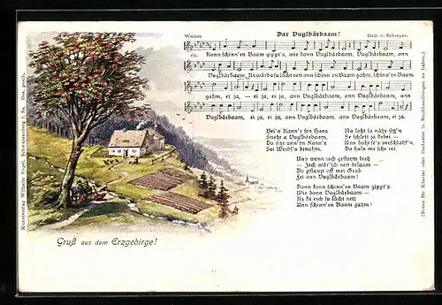 AK Partie aus dem Erzgebirge, Dar Vugelbärbaam! Lied