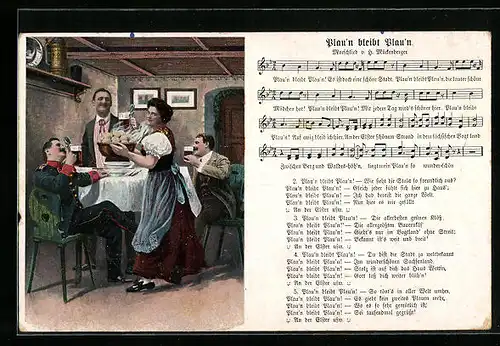 Lied-AK Hilmar Mückenberger: Plau`n bleibt Plau`n, bei Speis und Trank in der Gaststube