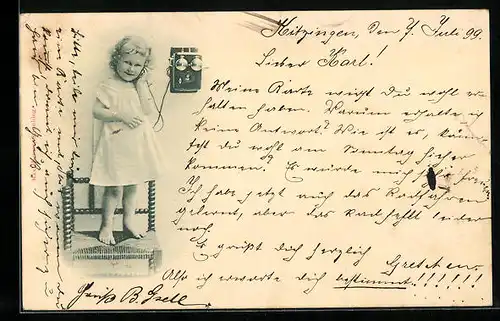 AK Kleines Mädchen am Telefon