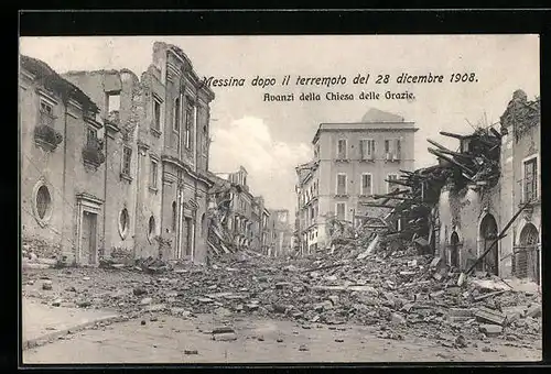 AK Messina, zerstörter Strassenzug durch Erdbeben am 28.Dezember 1908