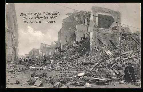 AK Messina, Via Garibaldi, Rovine, Erdbeben 1908