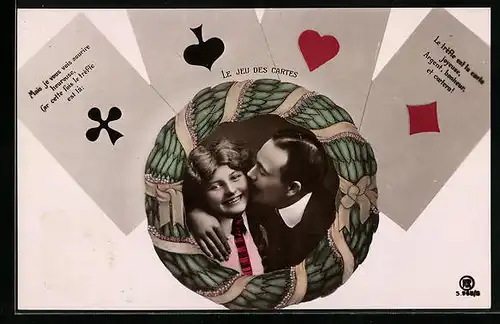 AK Liebespaar mit Spielkarten