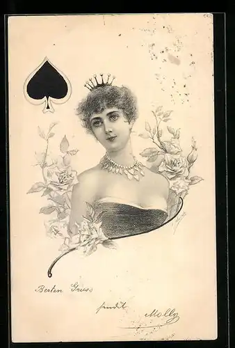 Künstler-AK Pik Dame, Spielkarte