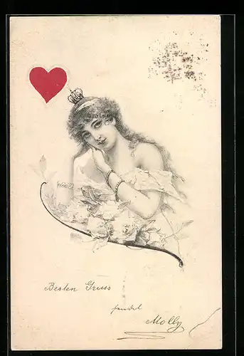 AK Die Herz-Dame mit Krone