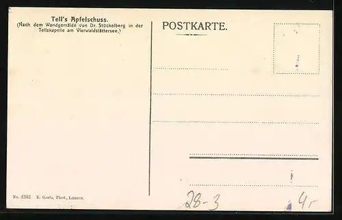 Künstler-AK Tells Apfelschuss, Wandgemälde in der Tellskapelle am Vierwaldstättersee