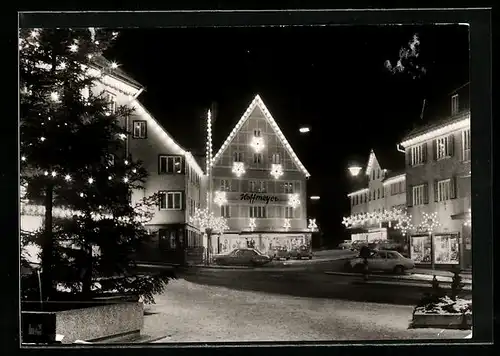 AK Oberndorf a. N., beleuchteter Marktplatz bei Nacht