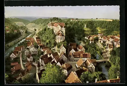 AK Haigerloch, Häuser und Brücken aus der Vogelschau