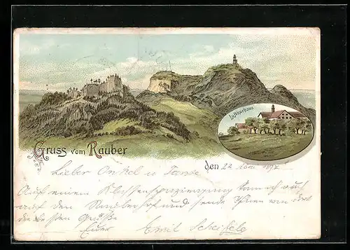 Lithographie Unterlenningen, Panorama vom Rauber, Luftkurhaus