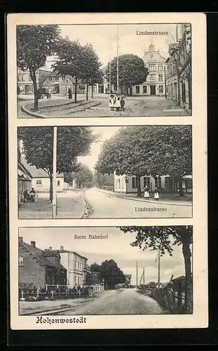 AK Hohenwestedt, Strassenpartie beim Bahnhof, Lindenstrasse