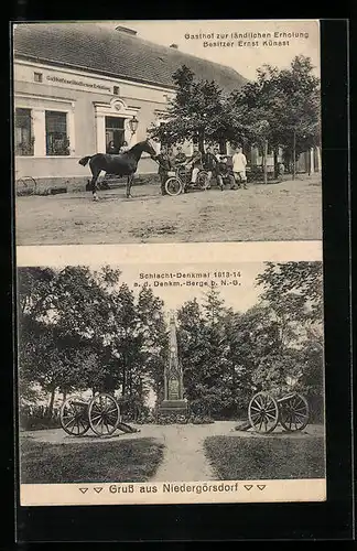 AK Niedergörsdorf, Gasthof zur ländlichen Erholung, Schlacht-Denkmal 1813-14