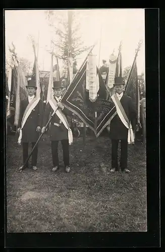 Foto-AK Mappach, Männergesangverein 1928, Mitglieder mit Fahnen