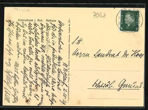 AK Unterurbach i. Rstl., Strasse am Rathaus