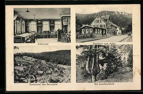 AK Unterreichenbach /Dennjächt, Gasthaus und Pension zum Adler Paul Bubser, Ortsansicht, Leuchtertanne