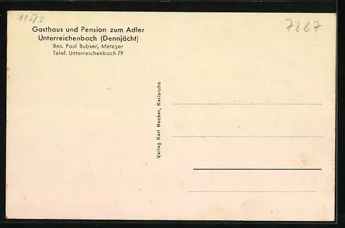 AK Unterreichenbach /Dennjächt, Gasthaus und Pension zum Adler Paul Bubser, Ortsansicht, Leuchtertanne