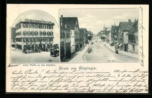 AK Göppingen, Hotel Pfeifle zu den Aposteln, Strassenpartie