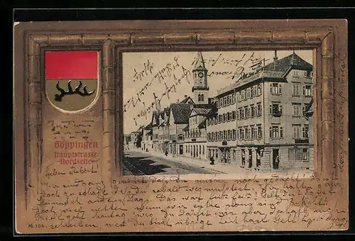 Passepartout-Lithographie Göppingen, Nordseite der Hauptstrasse, Wappen