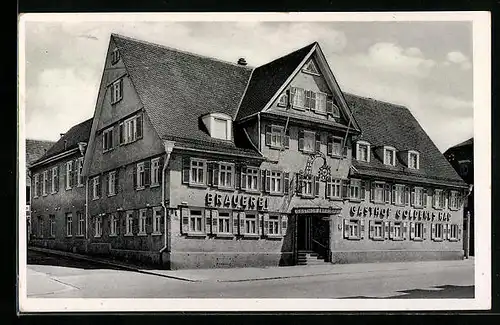 AK Göppingen, Brauerei Gasthof Goldenes Rad mit Strasse