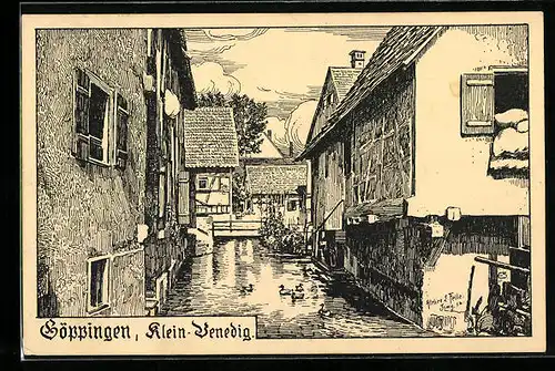 Künstler-AK Eugen Felle: Göppingen, Klein-Venedig, Ortspartie