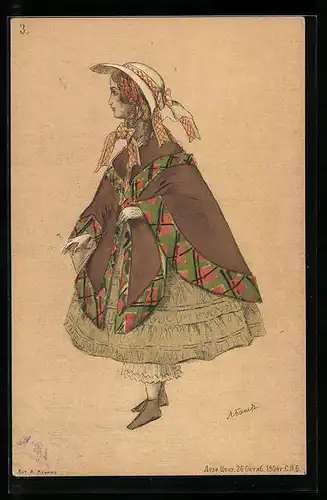 Künstler-AK sign. Bakst: Mädchen in grünem Kleid mit Hut und Umhang, Rotes Kreuz Russland