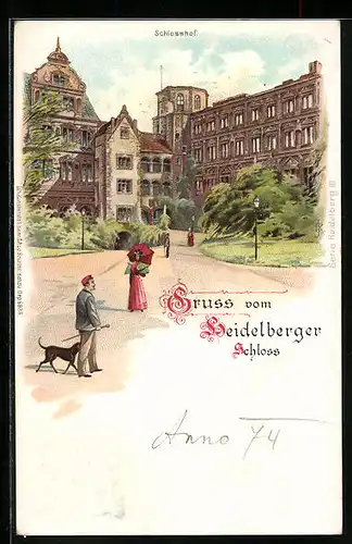 Lithographie Heidelberg, Heidelberger Schloss, Schlosshof