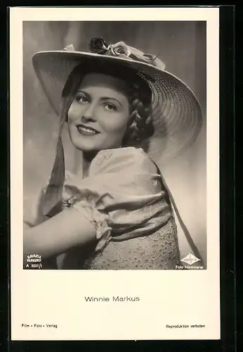 AK Schauspielerin Winnie Markus mit Hut