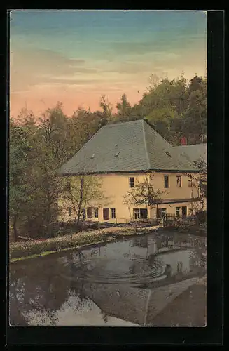 AK Waldenburg, Gasthaus Glänzelmühle mit Teich im Grünefelder Park