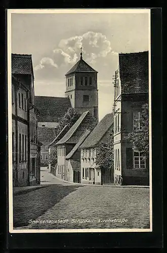 AK Schildau / Kr. Torgau, Blick in die Kirchstrasse