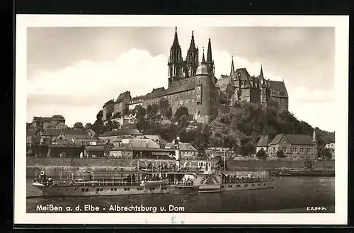 AK Meissen a. d. Elbe, Albrechtburg und Dampfer Bad Schandau