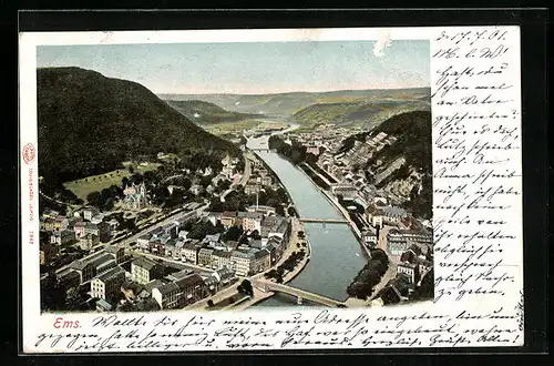 AK Bad Ems, Fliegeraufnahme vom Ort