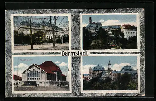 AK Darmstadt, Grossherzogl. Palais und Hauptbahnhof